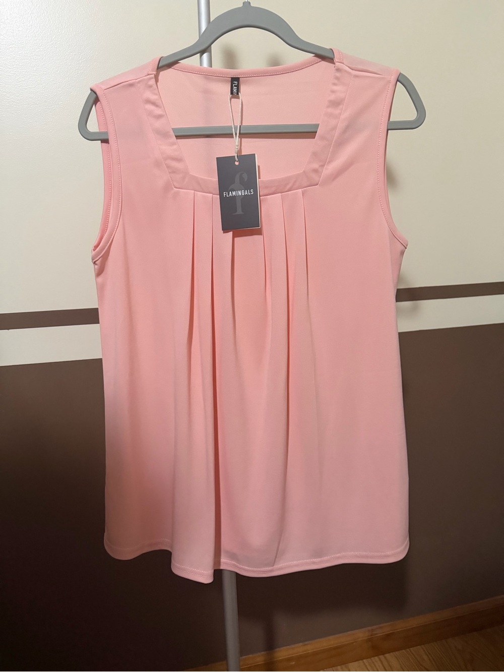 Flamingoals Soft Pink Pleated Square-Neck Tank Top NWT